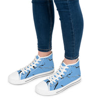 Stylish Women's High Top Sneakers with Elegant Blue Marble Design