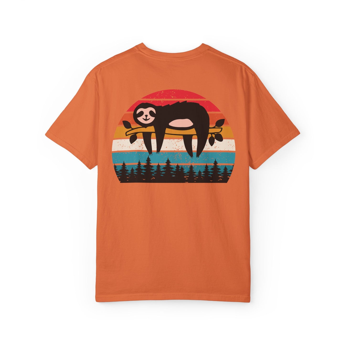 Chill Vibes Unisex Garment-Dyed T-Shirt - Retro Sloth & Sunset Design