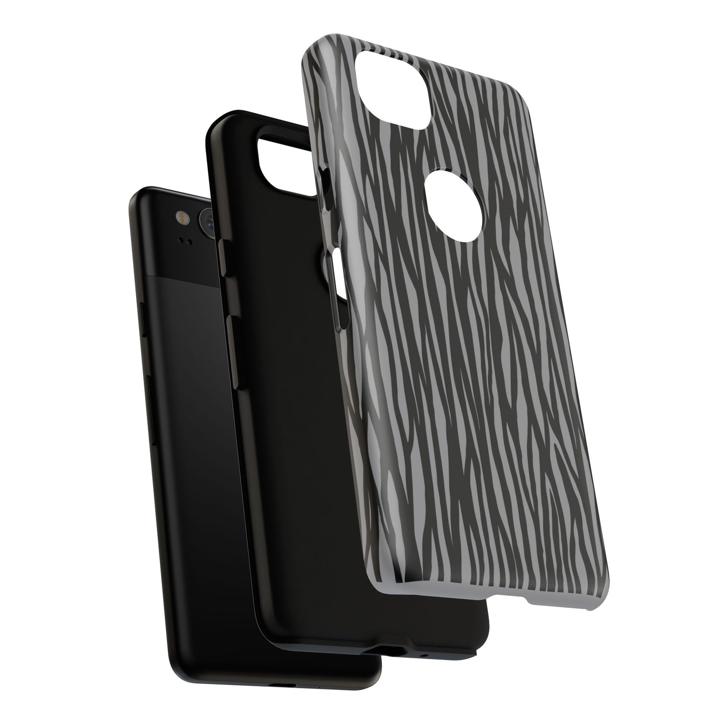 Stylish Tough Phone Case - Black and Gray Striped Design