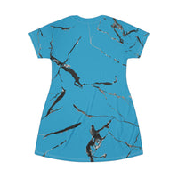 Stylish Blue Marble T-Shirt Dress, Casual Outfit, Summer Dress, Beachwear, Graphic Dress, Trendy Apparel