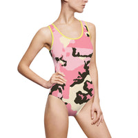 Pink Camouflage Women's One-Piece Swimsuit, Stylish Swimwear, Beachwear, Summer Holiday, Pool Party, Swim Team
