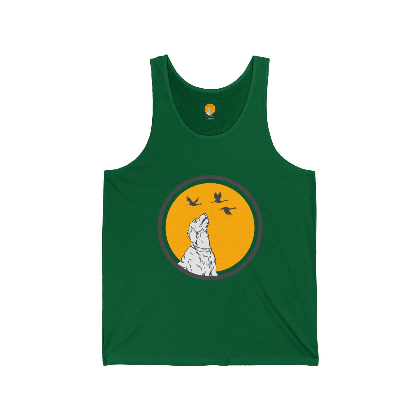 Unisex Jersey Tank - Howling Dog & Birds Design