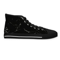 Women's High Top Sneakers - Stylish Black Marble Design
