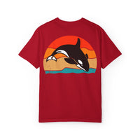 Whale Sunset Graphic T-Shirt - Unisex Garment-Dyed Tee for Ocean Lovers
