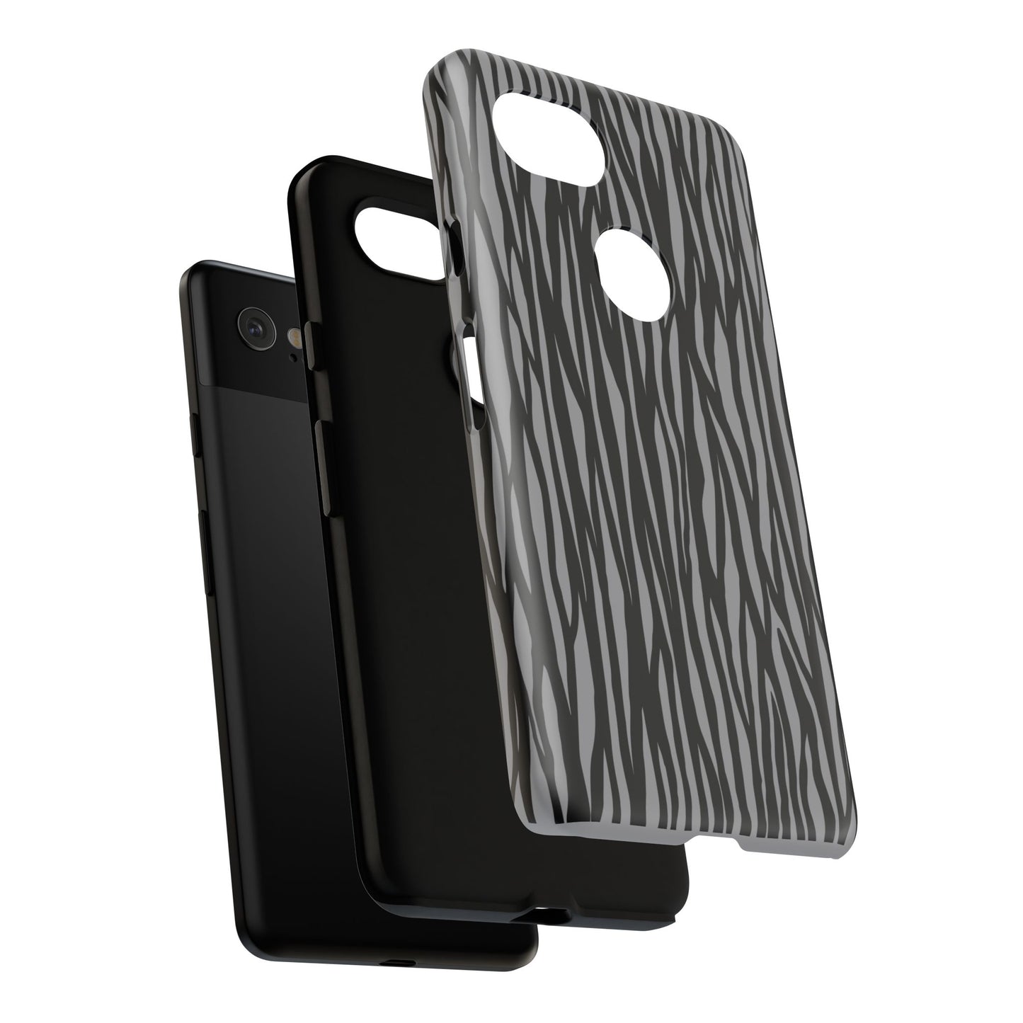 Stylish Tough Phone Case - Black and Gray Striped Design