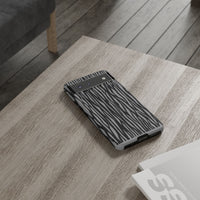 Stylish Tough Phone Case - Black and Gray Striped Design
