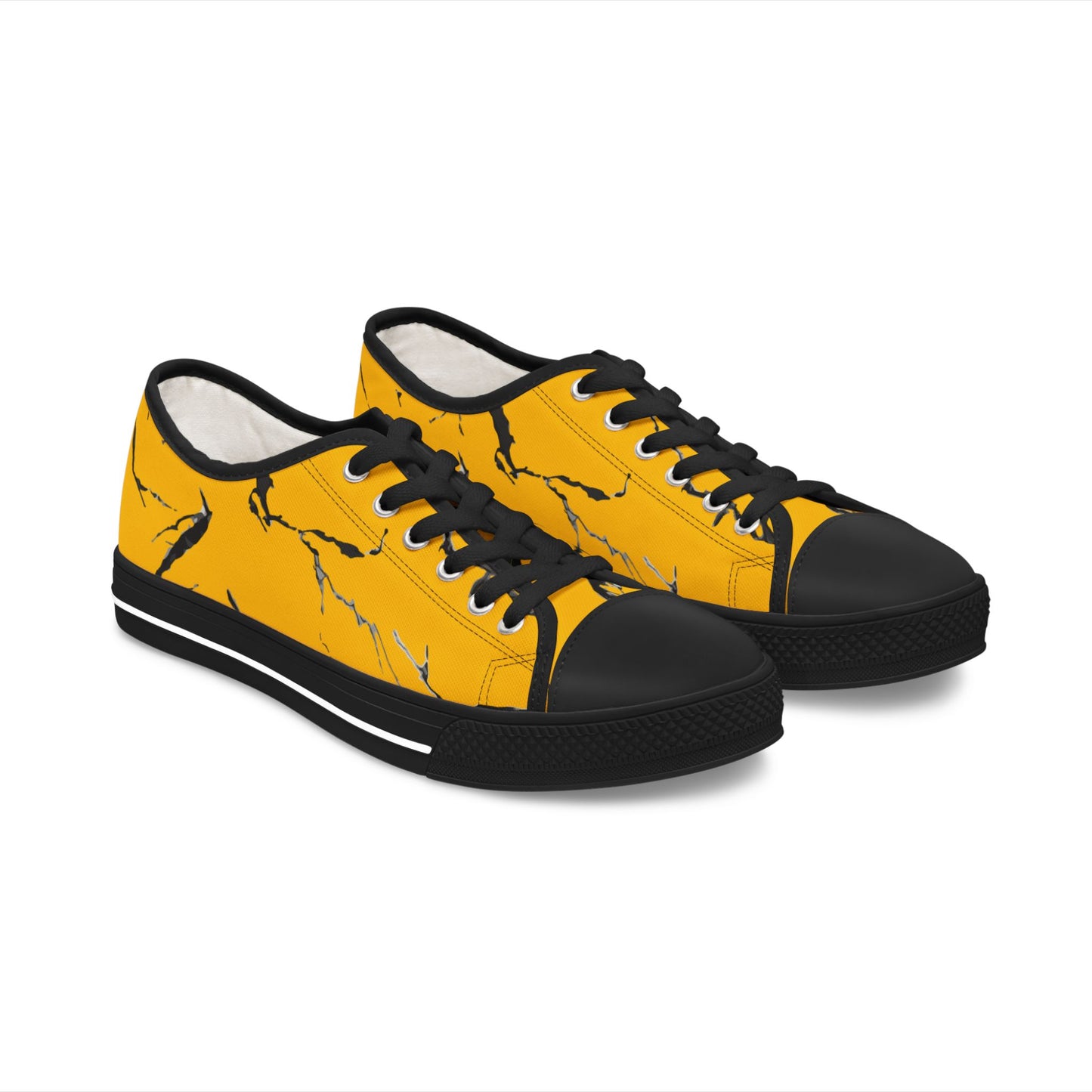 Bold Yellow Marble Low Top Sneakers for Women – Trendy Casual Footwear