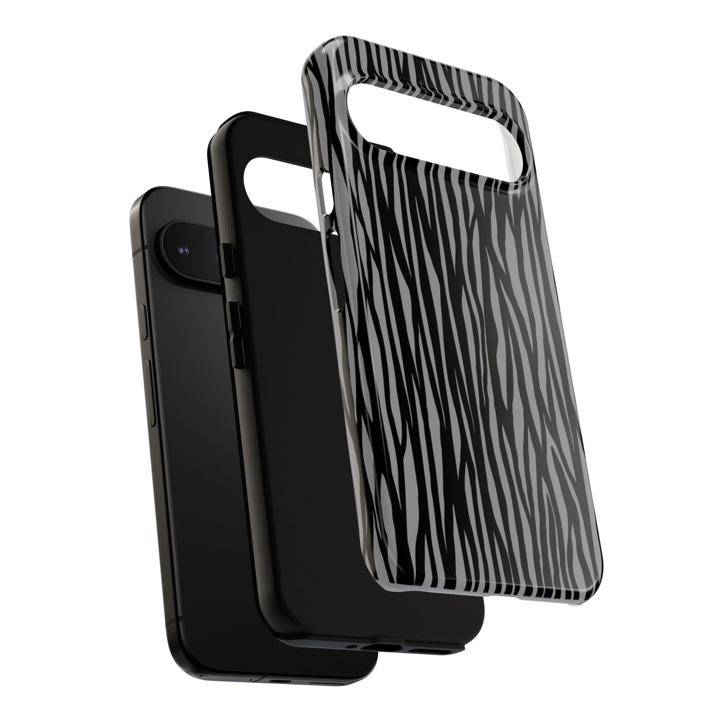 Stylish Tough Phone Case - Black and Gray Striped Design