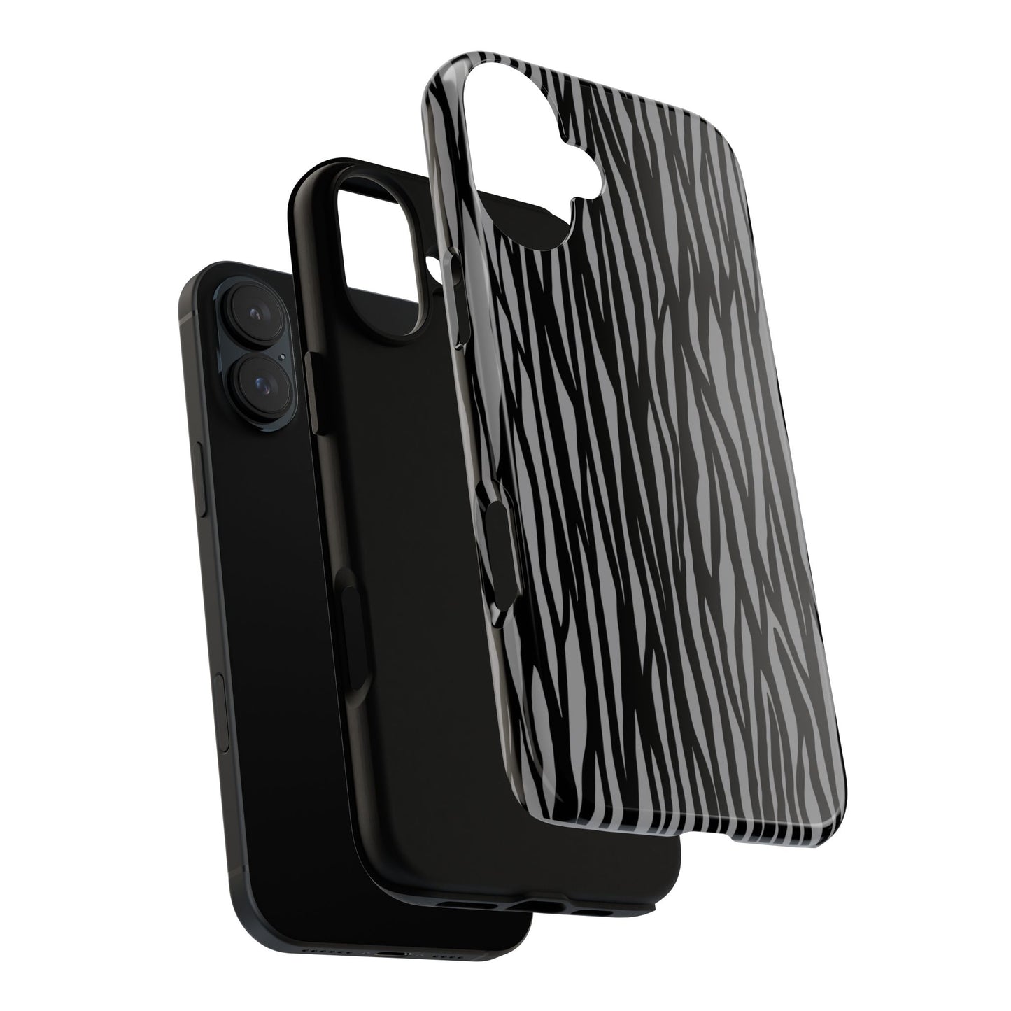Stylish Tough Phone Case - Black and Gray Striped Design