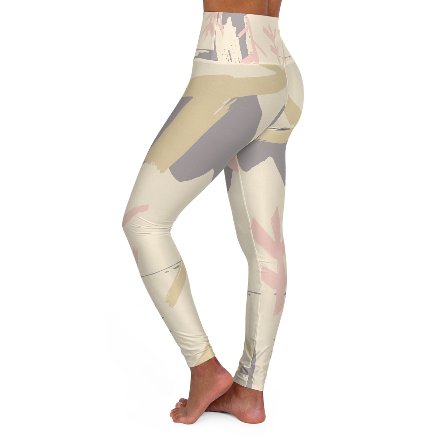 Trendy High Waisted Yoga Leggings - Abstract Nature Print for Comfort and Style