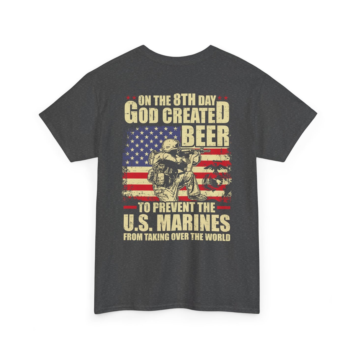 God Created Beer Unisex Heavy Cotton Tee, Fun Patriotic Shirt, Gift for Beer Lovers, US Marines Support, July 4th Celebration