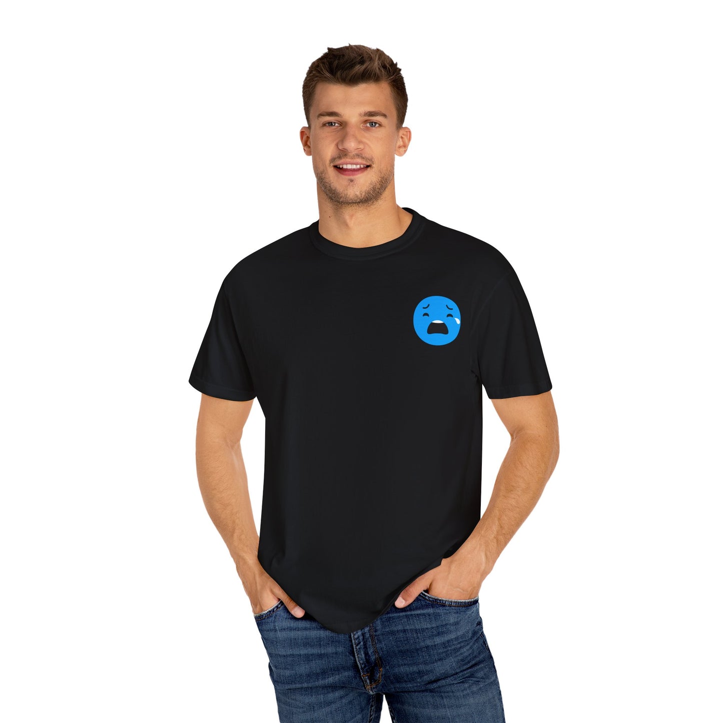 Unisex Garment-Dyed T-Shirt with Sad Emoji Design