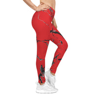 Stylish Red Marble Print Leggings for Women, Trendy Activewear, Yoga Pants, Casual Wear, Gifts for Her