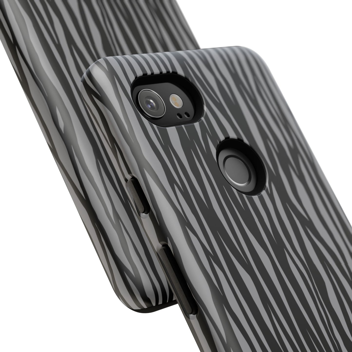 Stylish Tough Phone Case - Black and Gray Striped Design