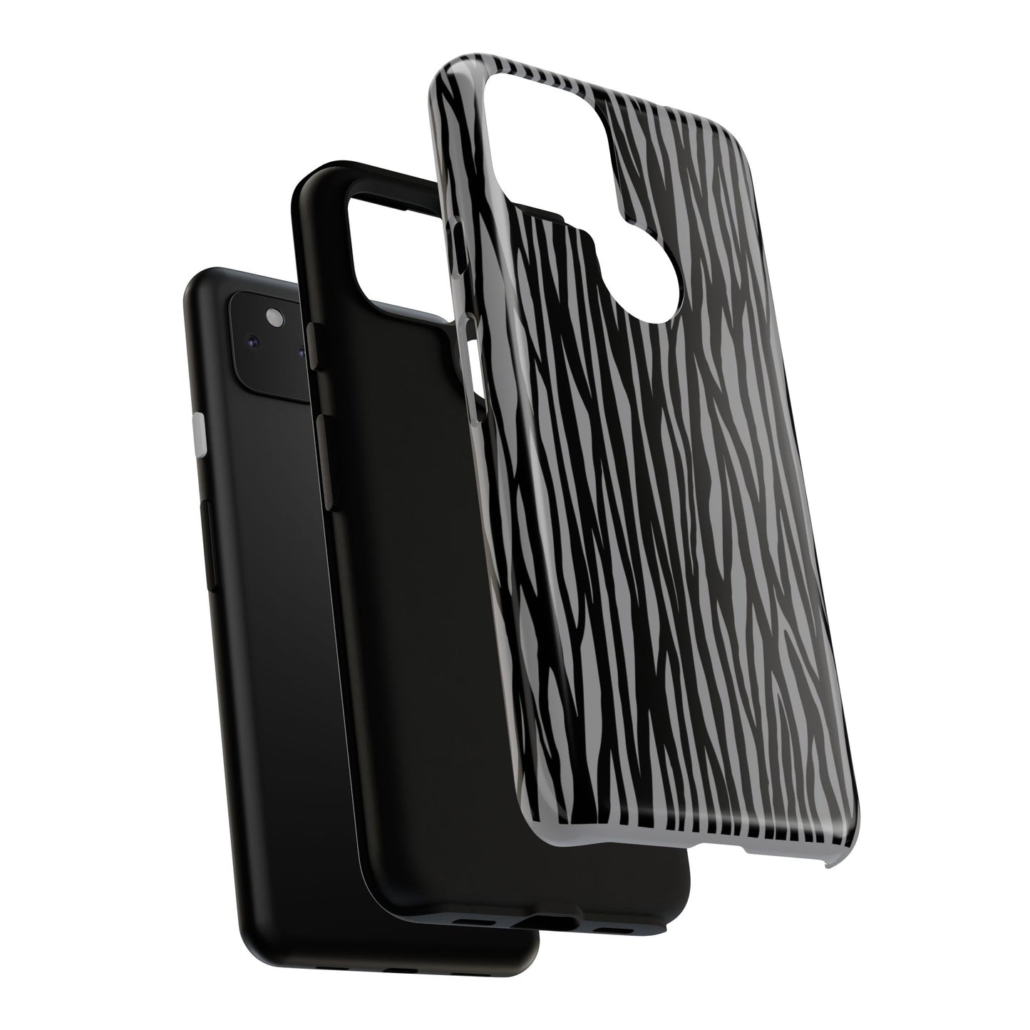 Stylish Tough Phone Case - Black and Gray Striped Design