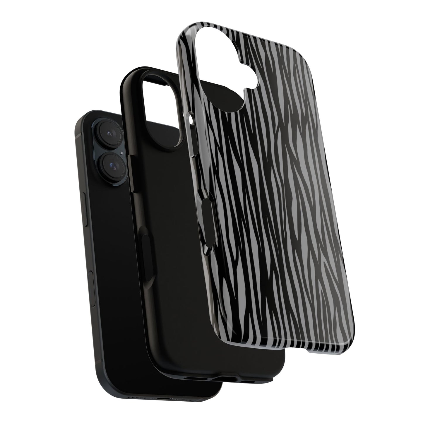 Stylish Tough Phone Case - Black and Gray Striped Design