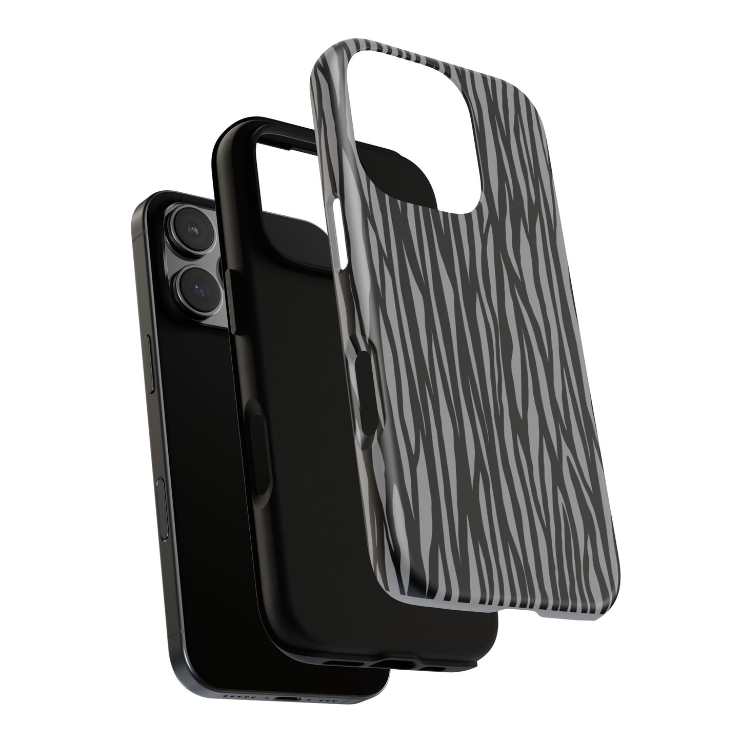Stylish Tough Phone Case - Black and Gray Striped Design