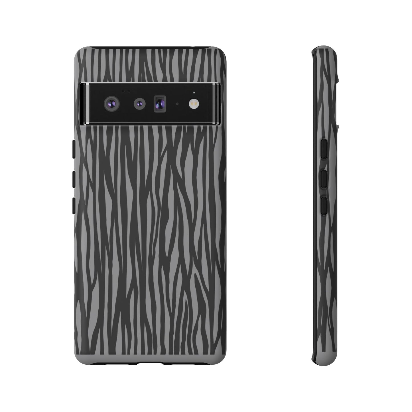 Stylish Tough Phone Case - Black and Gray Striped Design