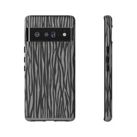 Stylish Tough Phone Case - Black and Gray Striped Design