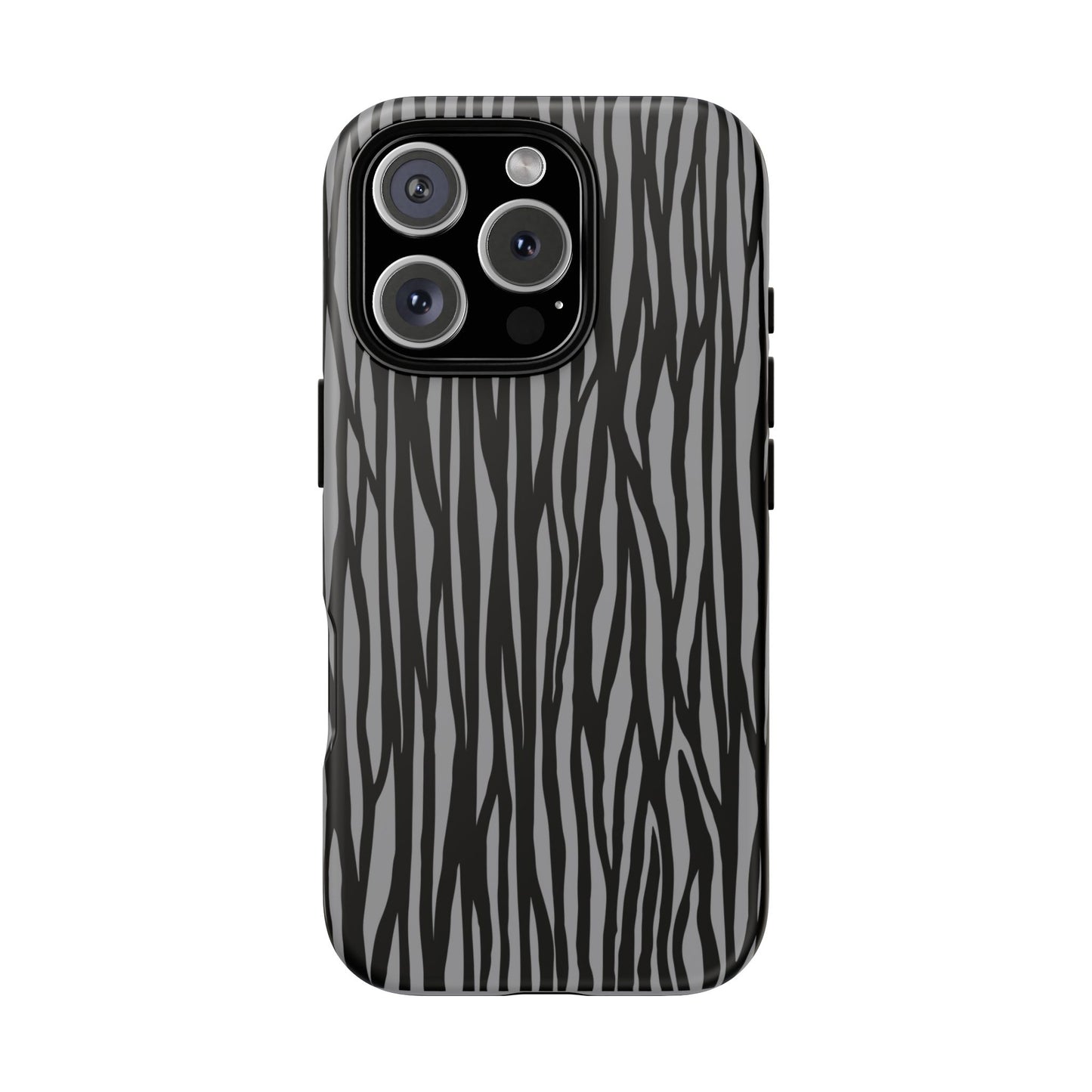 Stylish Tough Phone Case - Black and Gray Striped Design