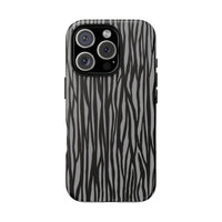 Stylish Tough Phone Case - Black and Gray Striped Design