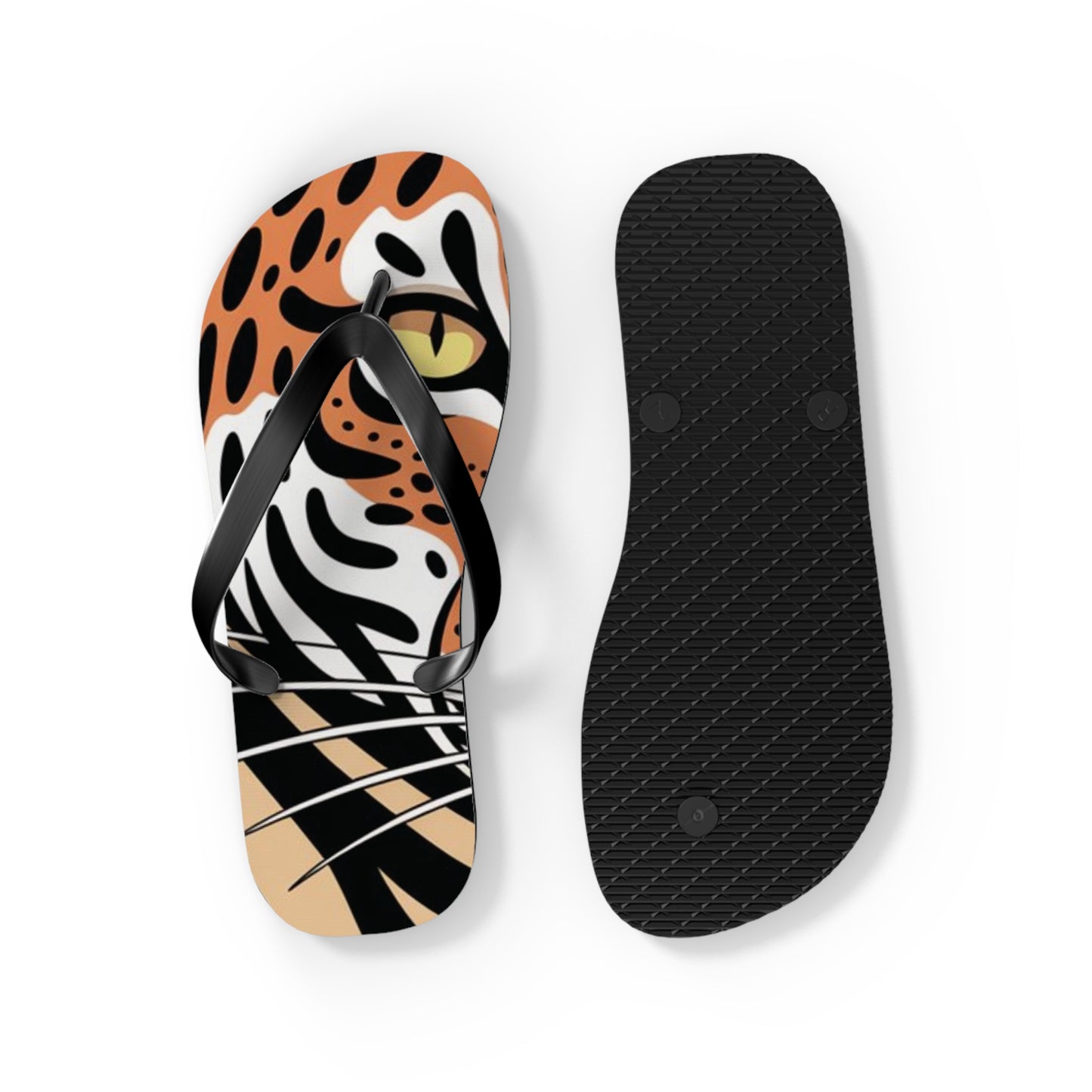 Tiger Flip Flops, Summer Beach Sandals, Vacation Footwear, Fun Poolside Slippers, Wild Tiger Graphic, Animal Print Shoes