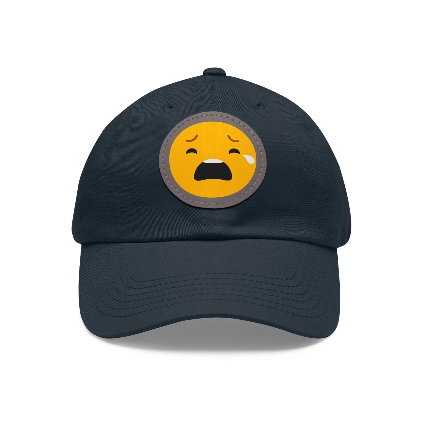 Emotional Dad Hat with Leather Patch - Sad Emoji Cap for Everyday Wear