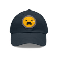 Emotional Dad Hat with Leather Patch - Sad Emoji Cap for Everyday Wear
