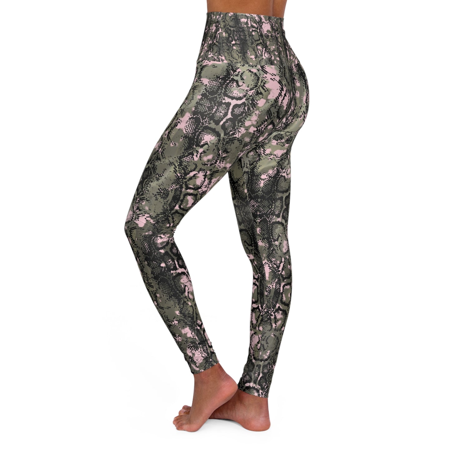 Eco-Friendly High Waisted Yoga Leggings in Snakeskin Print - Perfect for Fitness and Everyday Wear