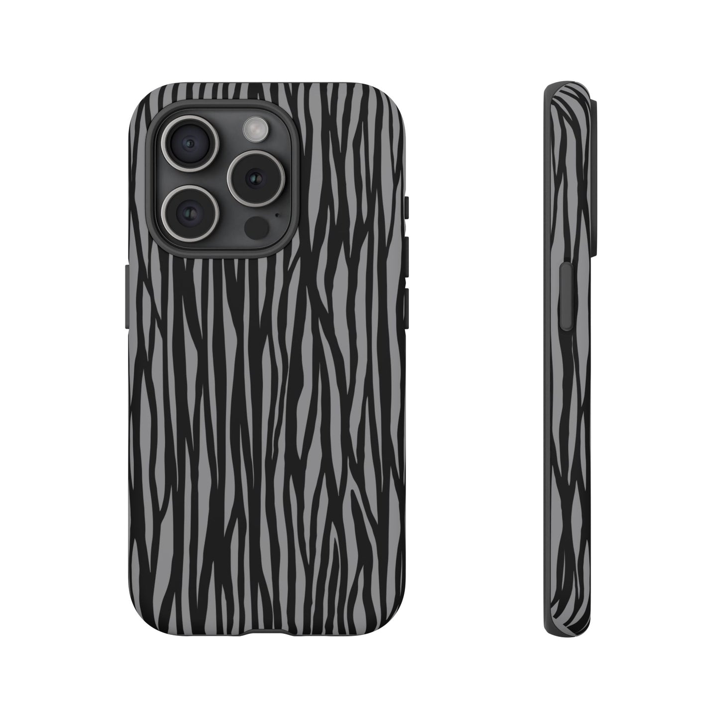 Stylish Tough Phone Case - Black and Gray Striped Design