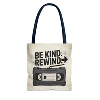 Retro Be Kind Rewind Tote Bag, Fun Eco-Friendly Tote, Gift for Movie Lovers, Shopping Bag, Beach Bag, Perfect for Everyday