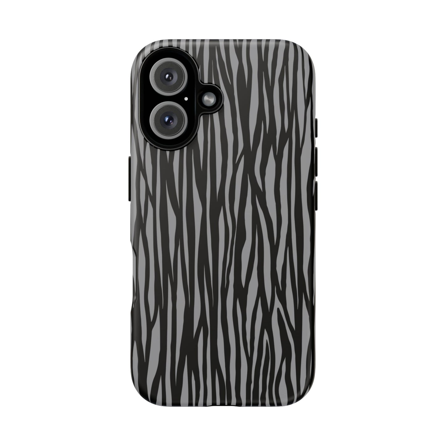 Stylish Tough Phone Case - Black and Gray Striped Design