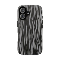Stylish Tough Phone Case - Black and Gray Striped Design