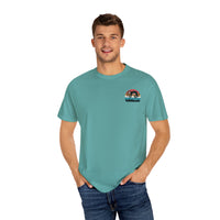 Chill Vibes Unisex Garment-Dyed T-Shirt - Retro Sloth & Sunset Design