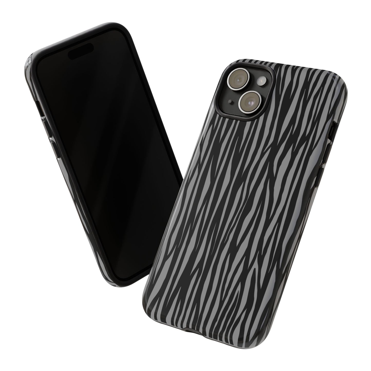 Stylish Tough Phone Case - Black and Gray Striped Design