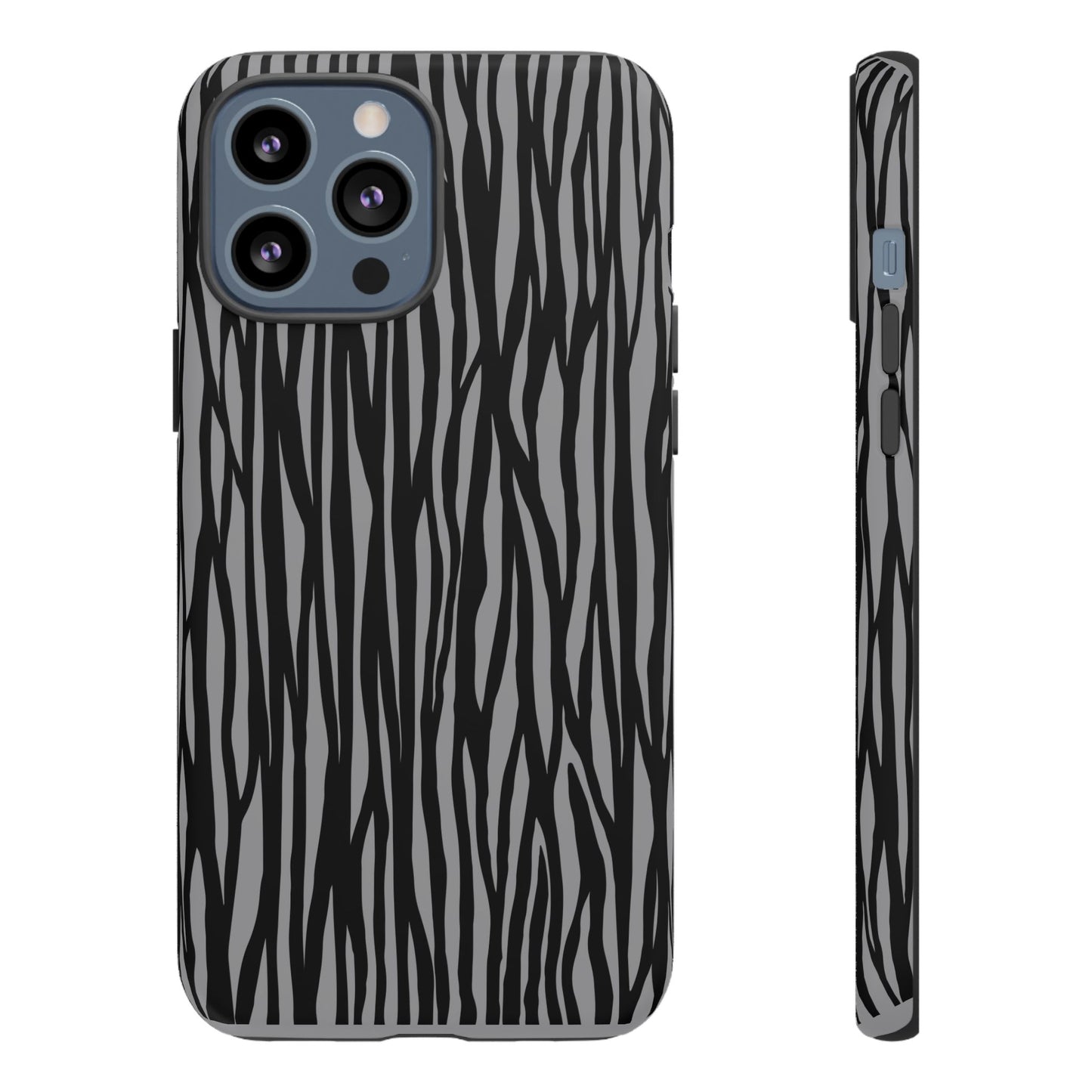 Stylish Tough Phone Case - Black and Gray Striped Design