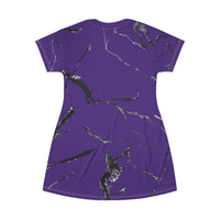 Elegant Purple Marble T-Shirt Dress, Casual Wear, Summer Fashion, Daily Outfits, Gift for Her, Vacation Style, Party Dress