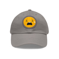 Emotional Dad Hat with Leather Patch - Sad Emoji Cap for Everyday Wear