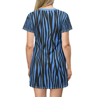 Bold Blue Tiger Striped T-Shirt Dress - Fun Casual Wear for Summer