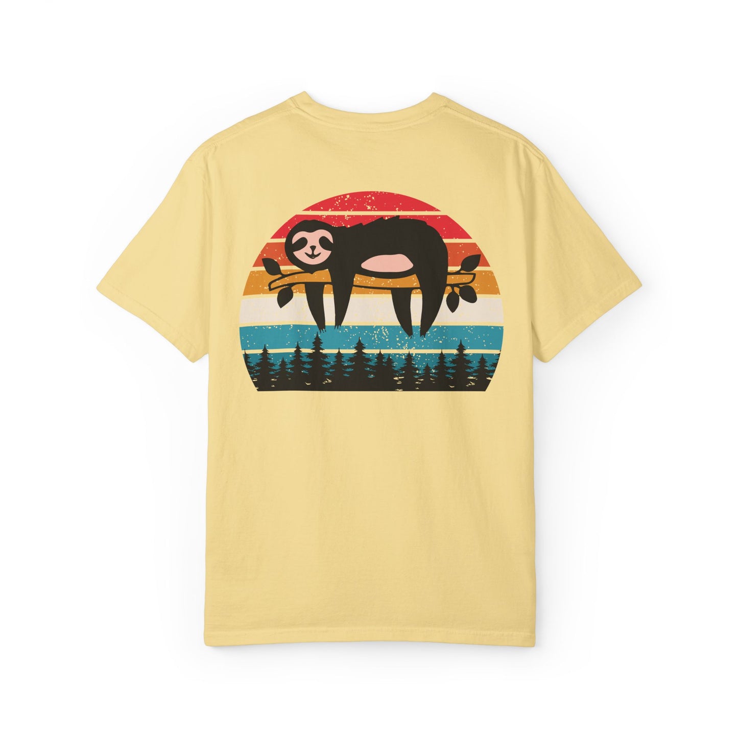 Chill Vibes Unisex Garment-Dyed T-Shirt - Retro Sloth & Sunset Design