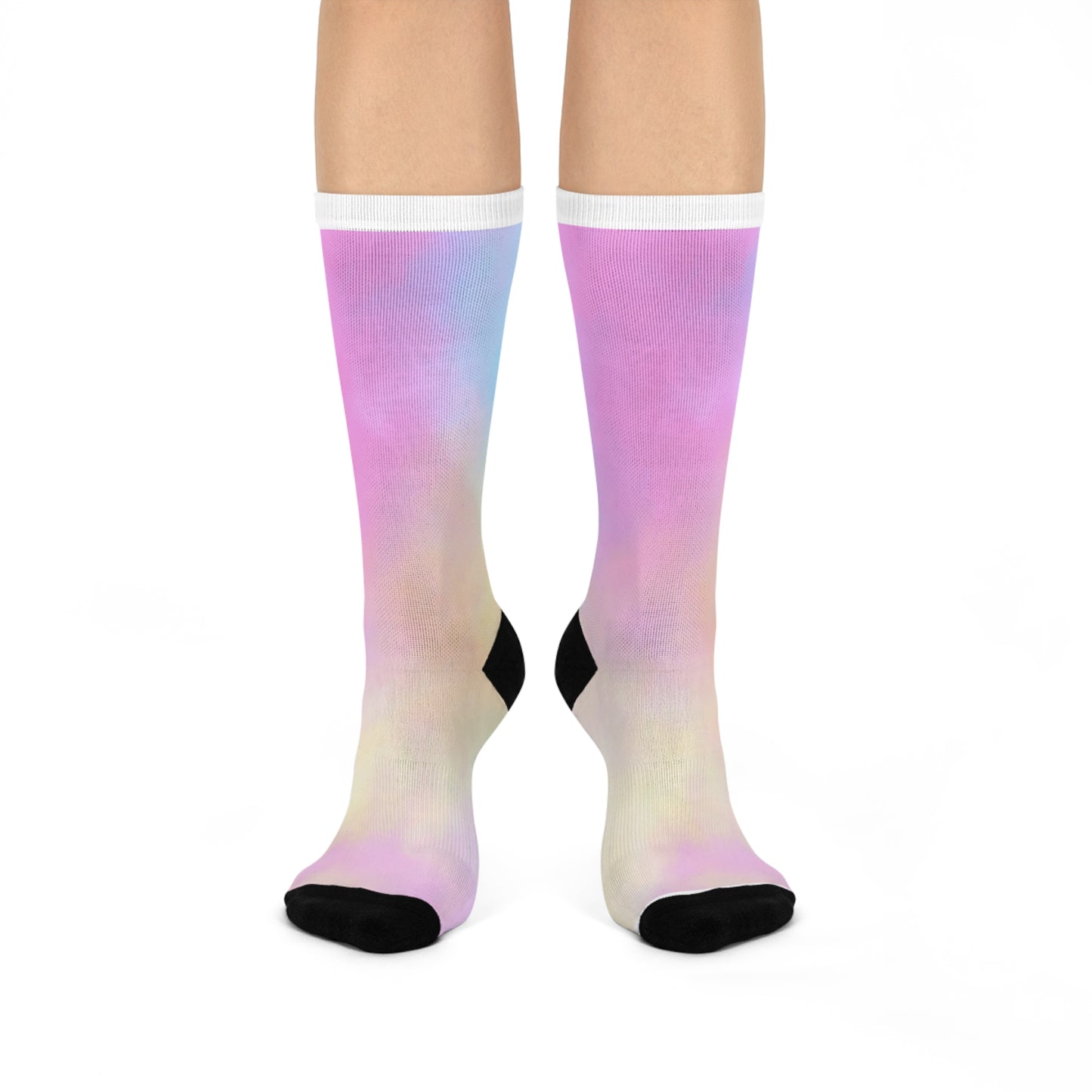 Pastel Gradient Cushioned Crew Socks - Comfortable Fashion Footwear for Everyday Wear