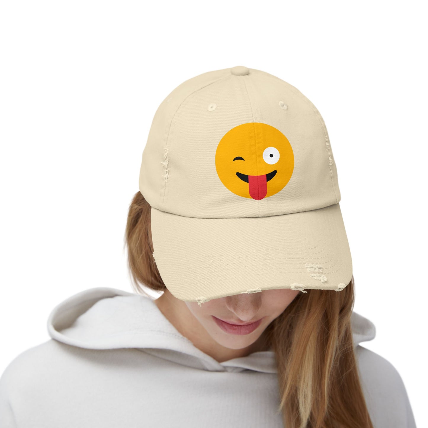Funny Emoji Distressed Cap for Casual Wear
