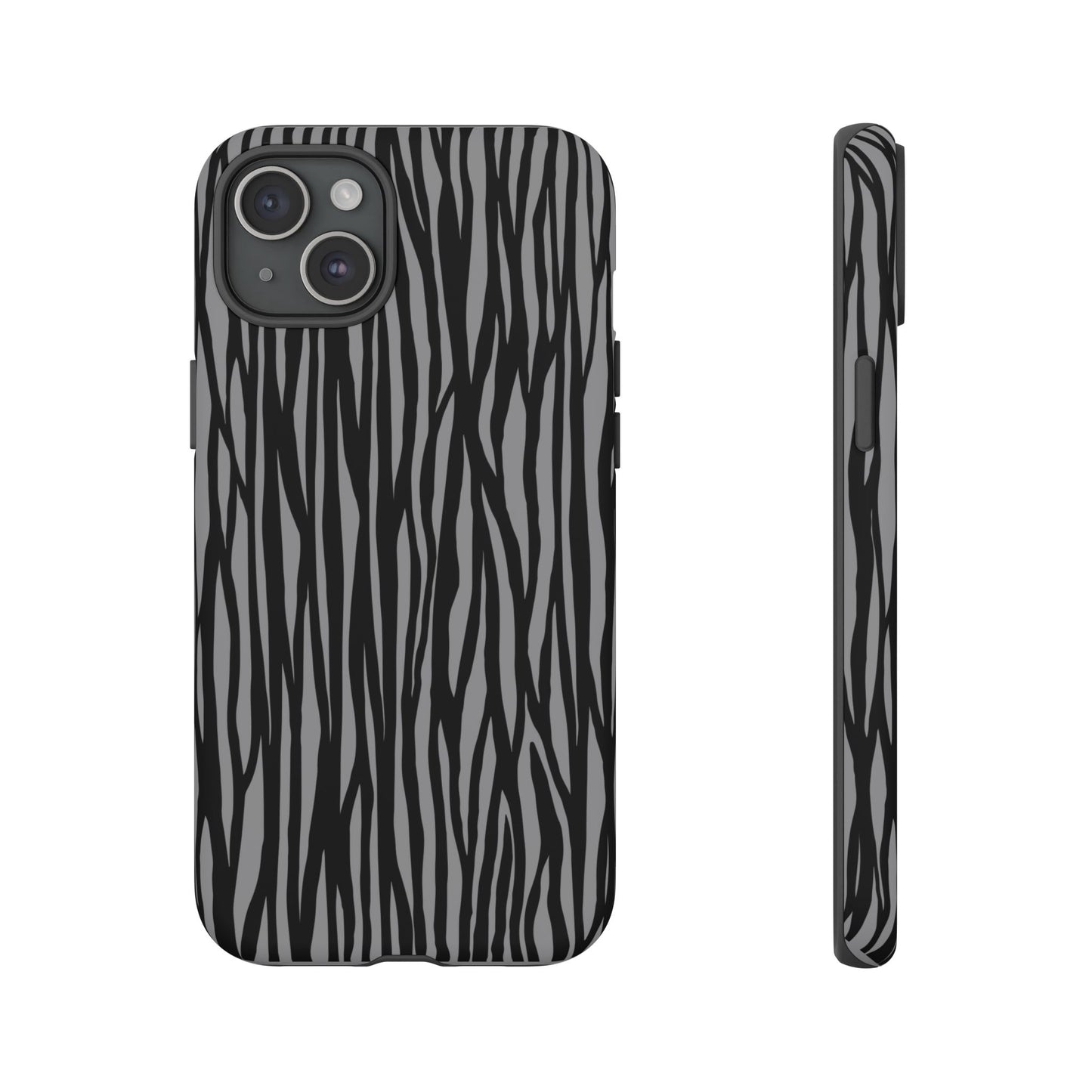 Stylish Tough Phone Case - Black and Gray Striped Design