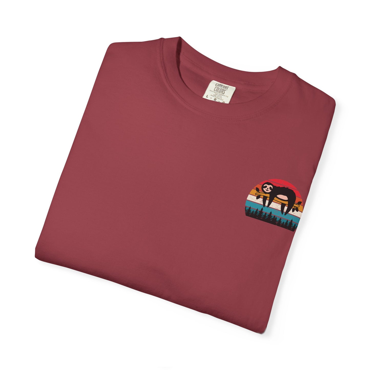 Chill Vibes Unisex Garment-Dyed T-Shirt - Retro Sloth & Sunset Design