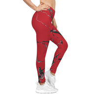 Chic Abstract Red Leggings for Women, Stylish Workout Pants, Fashion Activewear, Fitness Leggings, Red Marble Design, Casual Comfort