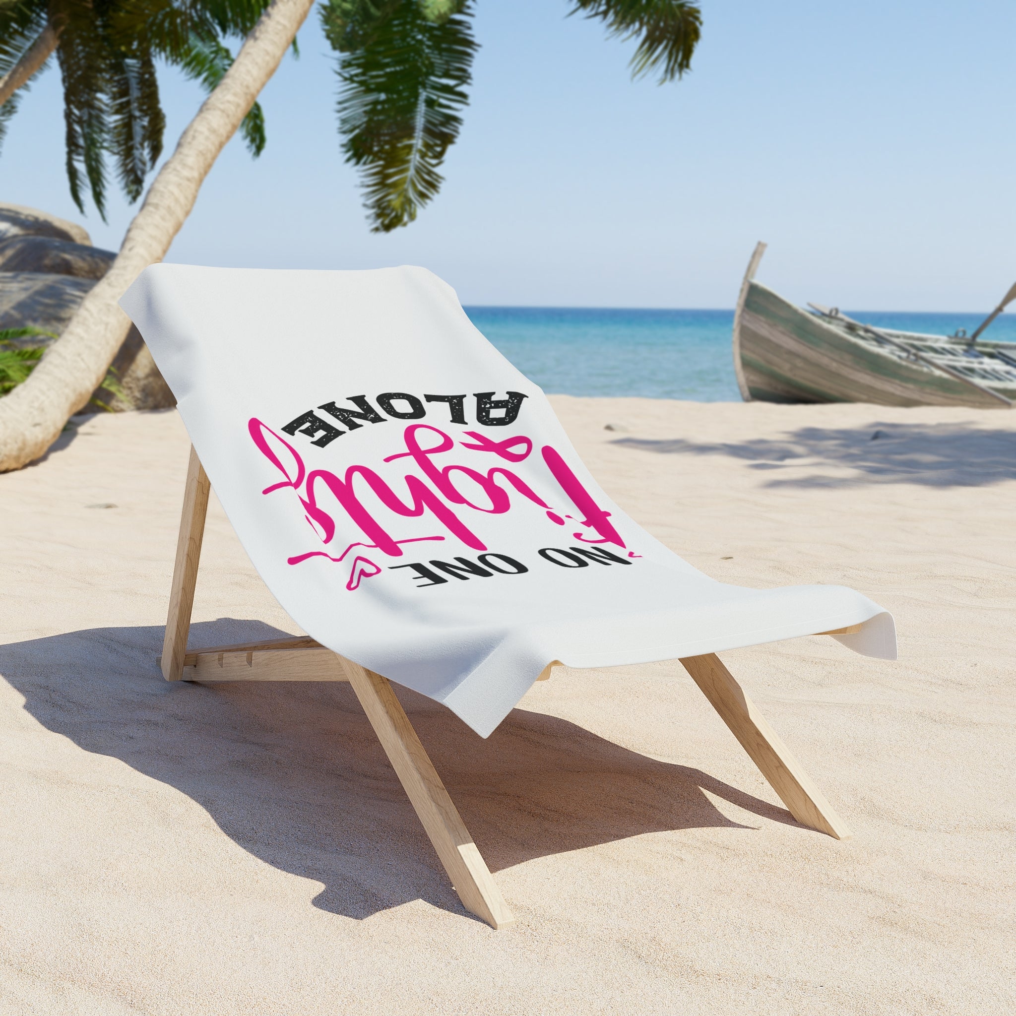 Inspirational Beach Towel - 'No One Fights Alone' - Perfect for Support, Motivational Gift, Cancer Awareness, Summer Days, Poolside Fun
