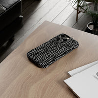 Stylish Tough Phone Case - Black and Gray Striped Design