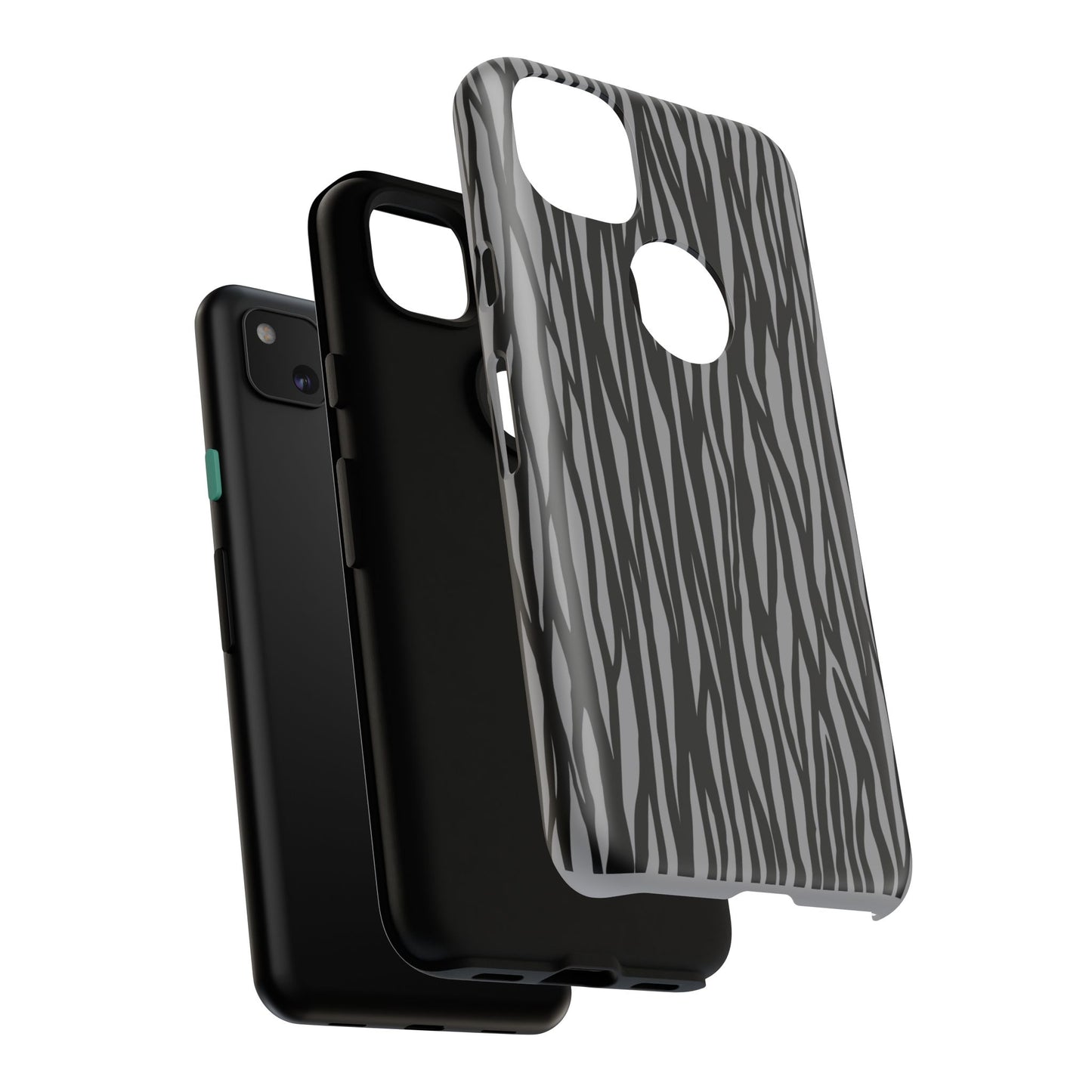 Stylish Tough Phone Case - Black and Gray Striped Design