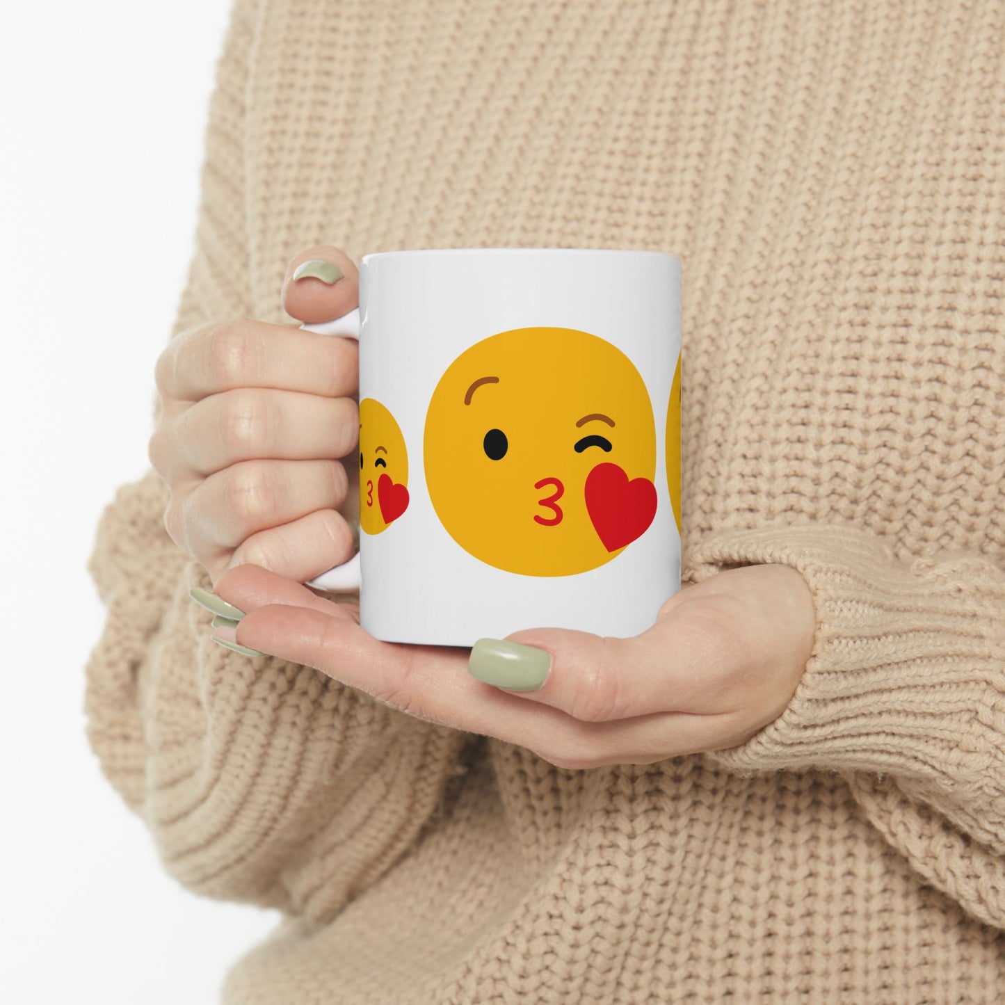 Kiss Emoji Ceramic Mug | Cute 11oz & 15oz Coffee Cup for Love & Friendship