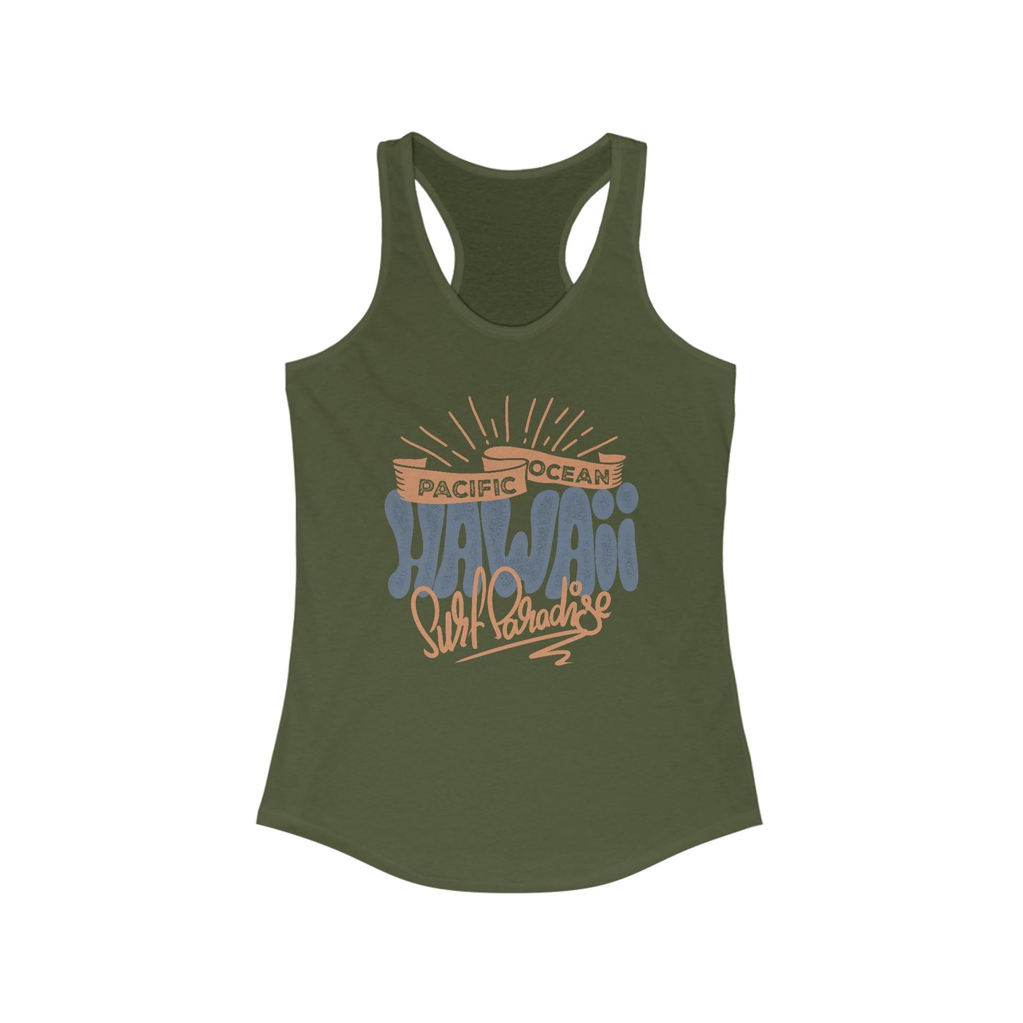 Hawaiian Beach Vibe Racerback Tank, Perfect for Summer, Beach Days, Vacation Wear, Travel Top, Surf Lovers